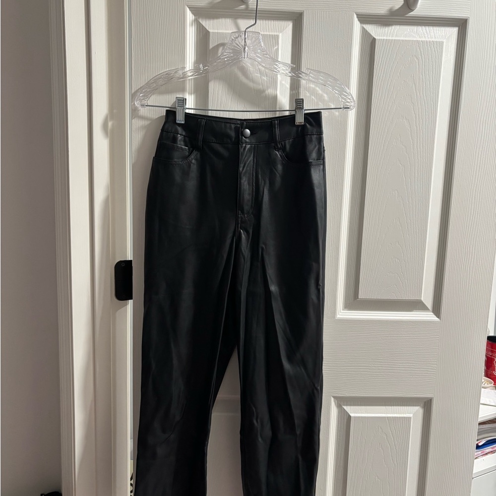Ci Sono Black Straight Leg Leather Jeans High-Waisted